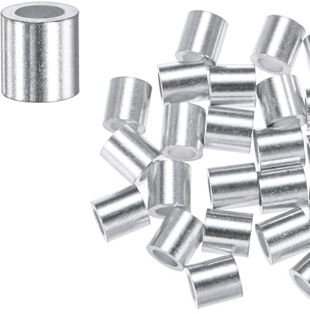 M METERXITY 25-Pack Aluminum Crimping Loop Sleeves, 5mm 3/16 Round Barrel Wire Rope Sleeves Cable Ferrule for Wire Rope/Cables Crimping Loop Sleeve