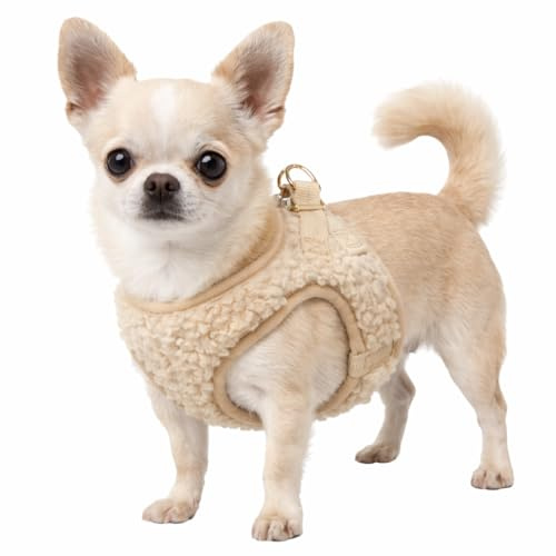 hundegeschirr - Flamingo Step&Go Pookie Beige XS - A:28-30 cm B:30-32 cm x 5 mm - verstellbar - Metall Klickverschluss goldfarben - 2 Anti-Zug-Ringe - atmungsaktives Mesh