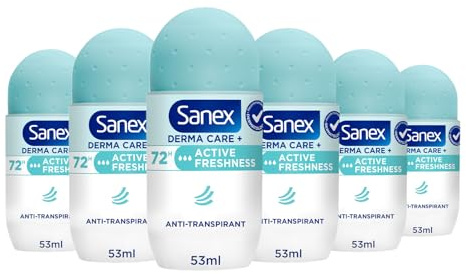 SANEX - Deodorante Roll-On - Derma Care+ Active Freshness - Lunga durata - Confezione da 6 x 53 ml