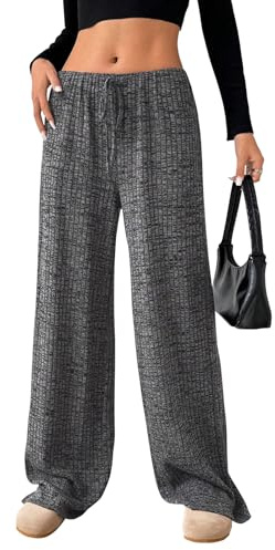 Akiooue Palazzo Trousers for Women, Woemn's Casual Wide Leg Elasticated Waist Stretch Fashion Trousers Striped Stright Loose Fit Black Palazzo Pants for Women
