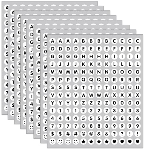 1344 st/8 ark med runda bokstavsklistermärken (13 mm), självhäftande små alfabetiska och digitala klistermärken, gör-det-själv-bokstavsklistermärken för märkning, scrapbooking