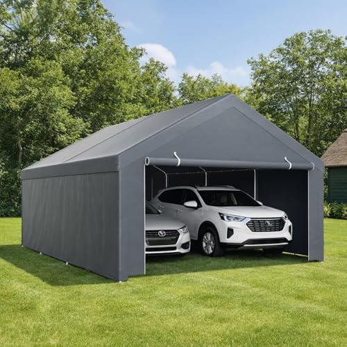 Peviasot garagetält carport 4 x 6 m vattentät, tältgarage med avtagbara sidoväggar, robust stålrörskonstruktion, skydd förvaringstält för bil, motorcykel, lastbil, trädgårdslager, enkel montering