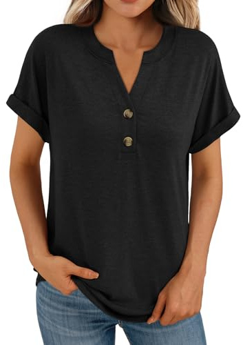 LILLUSORY Womens Plus Size Tops Henley V Neck Cap Sleeve T Shirts