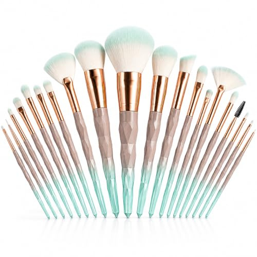 Sminkborstar GLAMZA 20 st sminkborstset – professionella syntetiska sminkborstar – premiumgrön diamantblandning foundationborstar kosmetika concealer borstset