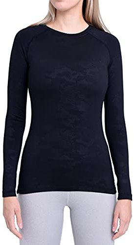 TCA Thermounterwäsche Damen Extra Warm - Thermo Unterwäsche für Sport - Thermoshirt Funktionsshirt Langarm - Kompressions Laufoberteil - Schwarz (Tarnung), M