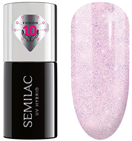 SEMILAC Extend Care Base 5in1 - Builder Gel in the Bottle - All in One Nourishing Builder Gel for Nails and Gel Polish UV Light - 806 Glitter Delicate Pink 7 ml