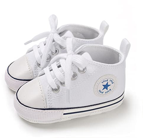 SIFANGPING Lauflernschuhe Baby rutschfeste und atmungsaktive 0-18M Canvas-Schuhe mit weicher Sohle für Jungen und Mädchen EU 18 Weiß