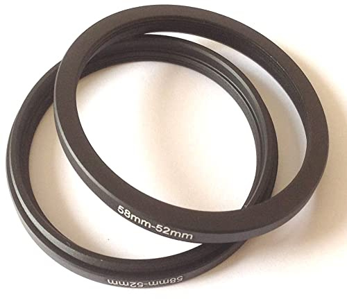 Lot de 2 anneaux en métal 58-52 mm D-SLR pour objectif d'appareil photo vidéo Taille 58 mm à 52 mm Adaptateur d'ouverture de filtre Vis circulaires Connecteur photo Accessoires