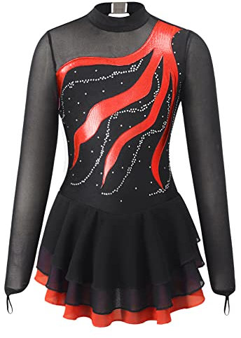 Alvivi Eiskunstlauf Kleid für Kinder Mädchen Ballettkleid Ballettanzug Gymnastikanzug Latein Tanzkleid Eislaufen Wettbewerb Tanzkleidung Rot 158-164