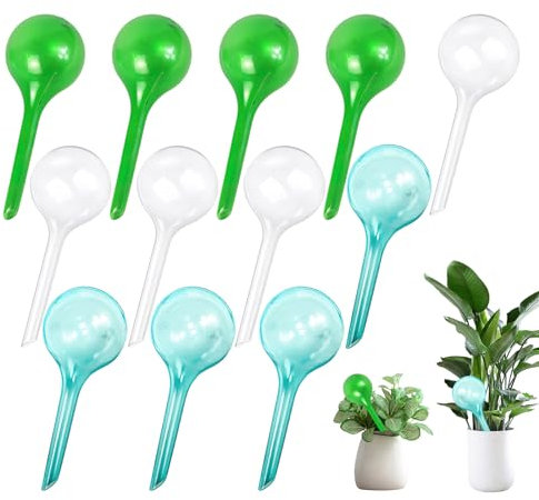 ZZQVIP Boules d'Irrigation pour Plantes, 12 PCS Automatique Boule d'irrigation, Plantes en Plastique Transparent PVC Balle Dégoulinante, Plantes d'Intérieur et d'Extérieur (Vert, Blanc, Bleu Lac)