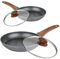 AEX Non-Stick Copper Frying Pan with Wooden Handles | Suitable for Induction Electric and Gas Hobs | Anti-Scratch Pans | Non-Stick Frying Pans (2 Pan with Lid)