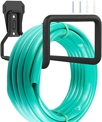 Metal Garden Hose Holder Heavy Duty Hose Hanger Wall Mounted Water Hose Holder Garage Hose Hook Sturdy Hose Storage Bracket Hose Stand Organizer with Fittings for Water Hose Extension Cords