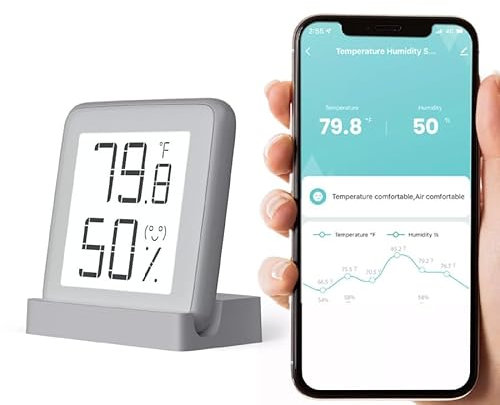 Meawow Bluetooth E-ink Thermo-Hygrometer for Home | HD Screen Indoor Thermometer | High Acurracy Temperature and Humidity Sensor | Warranty