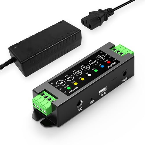 Herdio 4-Channel Amplifier Bluetooth 5.0 Amp Receiver 200W Power Output with 24V5A AC-DC Power Supply Wall Mounting, USB/MIC/AUX/TWS(40W Each Channel)