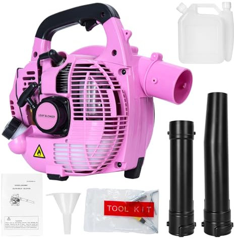 joukares Soffiatore portatile senza fili, leggero (solo 4,5 kg), 26 CC 2 tempi, soffiatore per foglie a benzina, 380 CFM, potente soffiatore a gas per la cura del prato, rosa