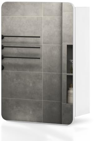 TUKAILAi 40x50cm Single Door Bathroom Mirror Cabinet with Magnifying Mirror