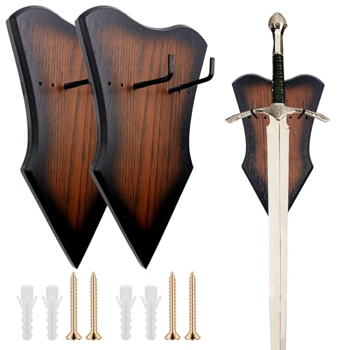 2 pièces réglable verticale Support Mural pour Épée avec du matériel, médiéval rétro épée Support pour couteau, multifonctionnel en bois massif affichage cintre pour l'arc armes dague, marron
