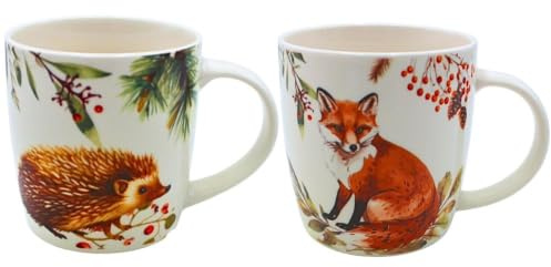 Set di tazze, tazze da caffè, bicchieri per vin brulé, tazze in porcellana, tazze di Natale, set di tazze da tè, volpe/riccio, decorazione in porcellana, 350 ml, contenuto della confezione: 2