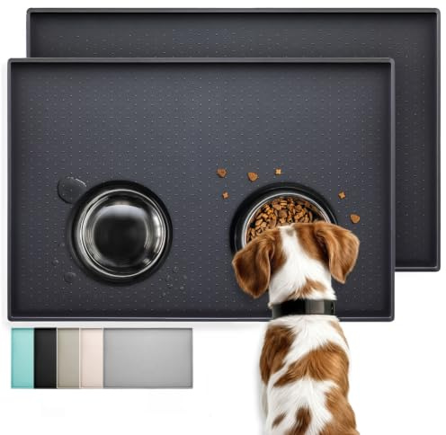 Conlun Tapis de Nourriture pour Chien et Chat de Silicone, Design antidérapant, Bord surélevé pour éviter Que l'eau ou la Nourriture ne se renverse, Passe au Lave-Vaisselle(Lot de 2,48x30 cm)
