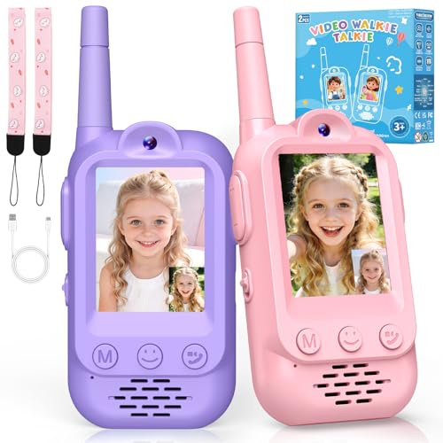 iKidiki Talkie Walkie Enfants Rechargeable, Cadeau Fille 3 4 5 6 7 8 Ans Talkie Walkie Video Jouet Fille 3-8 Ans Talky Walky Enfant Jeu Cadeau Enfant 3-8 Ans Anniversaire Cadeaux de Pâques