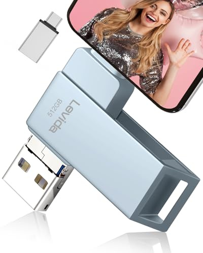 Levida Pendrive para Phone,Memoria USB 512GB para i Phone 4 en 1 Memoria Externa USB 3.0,Photo Stick,Flash Drive USB Memory Stick para iOS,Android,Smartphone,Tablet,Laptop,PC,Foto/Video-Gris
