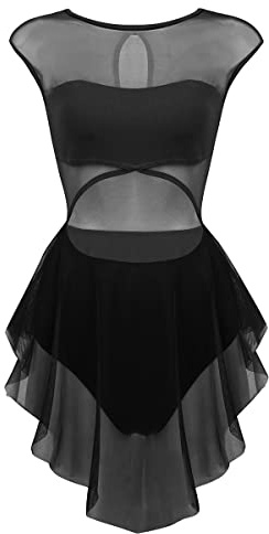 ranrann Robe Danse Contemporaine Femme Justaucorps Gymnastique Robe Danse Lyrique Tenue Patinage Artistique XS-XL Noir M