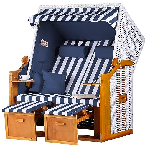 bene living Strandkorb Ostsee - blau/weiß - PE weiß