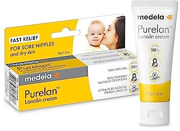Medela Purelan 37g Lanolin Nipple Cream - Fast Relief for Sore Nipples and Dry Skin, 100% Natural, Hypoallergenic, Dermatologically Tested and Free from Fragrance