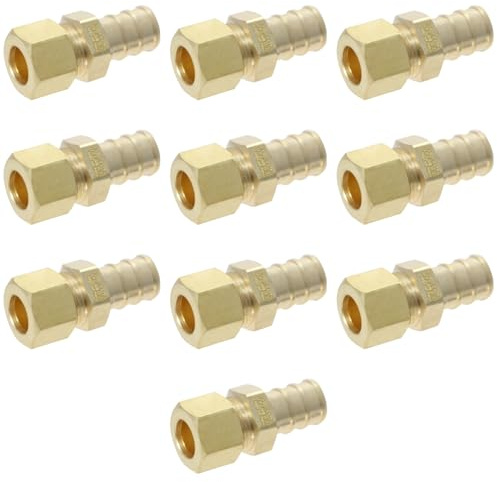 XFITTING 10 Pieces 1/2 Pex X 3/8 OD Compression Straight Adapter, Brass, NSF, Pex B