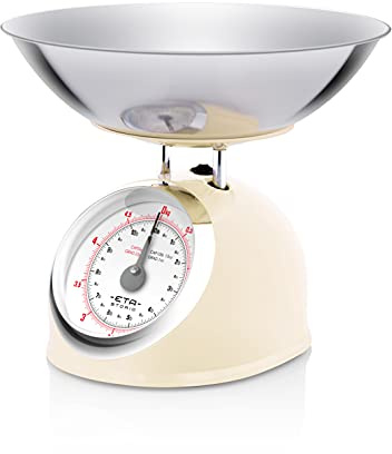 ETA Küchenwaage I Storio I Analoge Retro Waage im Ganzmetall Design I 2 Liter Edelstahlschale I max. 5kg I Beige