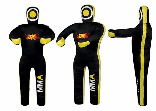 Manichino per allenamento MMA (posizione in piedi) per boxe, combattimento, lancio, grpling, karate, jiu-jitsu, wrestling, senza imbottitura, nero e giallo, 177,8 cm