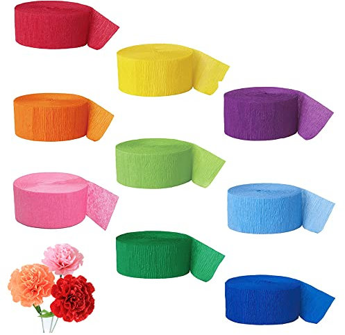 Trsnzul Krepppapier Bunt, 9 Rollen Kreppbänder Regenbogen, krepppapier Streamer Krepp-Bänder Party Luftschlangen Kreppdeko Farben krepppapier für Deko Party Feier Dekoration