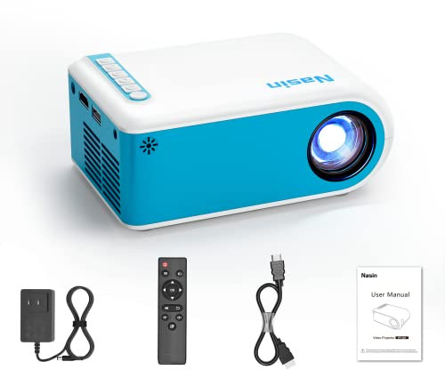 Nasin Mini Beamer, 1080P Unterstützter Tragbarer Filmprojektor, Heimkino und Außenbereich, Kompatibel mit IOS & Android Phone, Tablet, Laptop, TV Stick, Typ C, USB & HDMI, Beamer Bluetooth