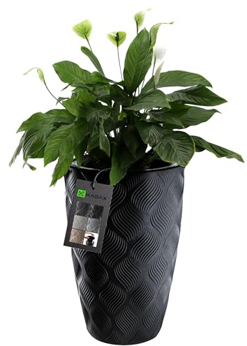 KADAX Blumentopf mit Einsatz und Griffen, Pflanzkübel aus Kunststoff in 5 Größen, UV-Resistenter Topf, Wetterbeständige Pflanzvase hoch, Topf mit 3D Effekt (schwarz hoch)