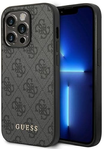 Guess GUHCP14XG4GFGR hülle für iPhone 14 Pro Max 6,7 grau/Grey Hard case 4G Metal Gold Logo, schwarz