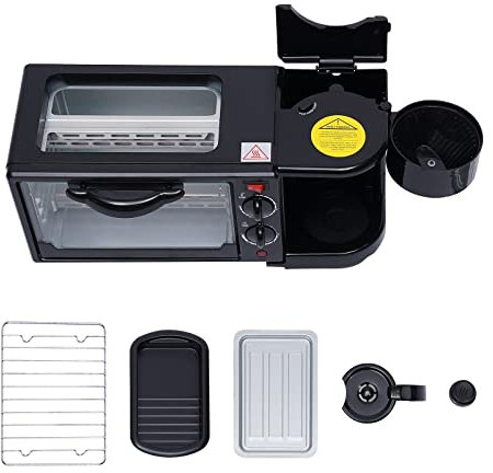 3in1 Mini Backofen Grillplatte Pizzaofen Frühstücksmaschine mit Kaffee Maschine Toastofen