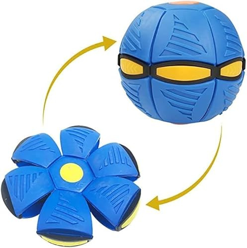 WACURRENTHYD New UFO Pet Flying Saucer Ball, Portable Flying Toys Creative Fly Saucer Stomp Magic Balls, Magic Frisbee Dog Toy Ball, Fun Puppy Interactive Flying Flat Throw Disc Balls Toy (Blue)