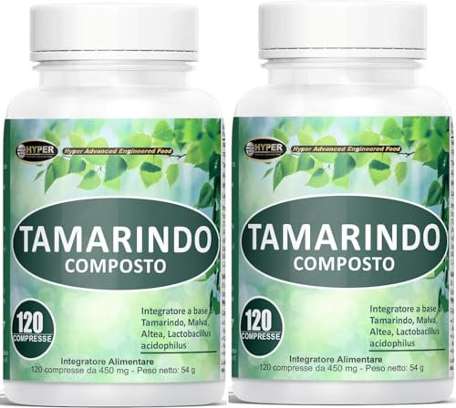 Hyper Tamarindo Composto 2x120 (CPR) - Lassativo con Malva, Altea, Fibra di Guar e Mannitolo che Regolano Stitichezza e Intestino Pigro - Probiotici per Intestino per Colon con Ingredienti Naturali