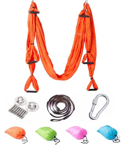 Yogatuch Zum Aufhängen Yoga Hängematte Set Aerial Hängematten Hammock Swing Therapieschaukel Schaukeltuch Yogagurt Hängetuch Inversion (orange)