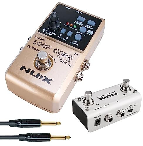 Nux Loop Core Deluxe Bundle Effektgerät Looper Pedal für Gitarre und Bass + keepdrum Klinkenkabel