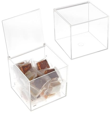 BENECREAT 2 cajas de acrílico transparente de 12 x 12 x 12 cm con tapa, vitrina de cubo cuadrado acrílico de 1 cm, resistente al polvo, organizador duradero con tapa con bisagra para envolver regalos