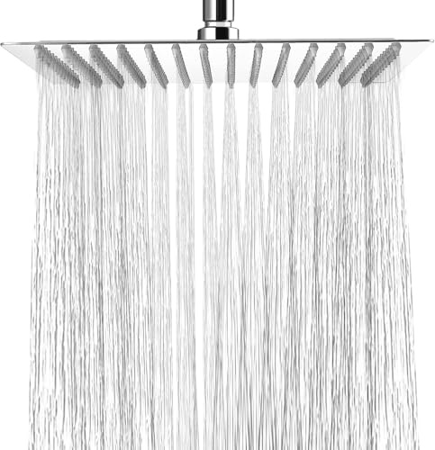 Rainfall Shower Head - 8 Inch Square Shower Head for Waterfall - 304 Stainless Steel with High Pressure Shower Head for Rain - Zuvo