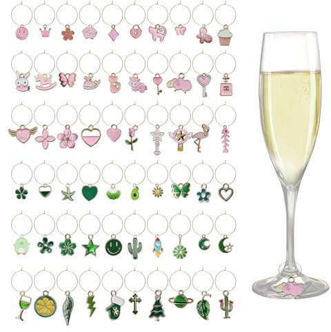 INNAL 60 Pezzi Segna Bicchieri Calici Segnabicchieri Charms Ciondoli per Bicchieri di Vino Set Decorazioni per Feste Degustazione di Vini
