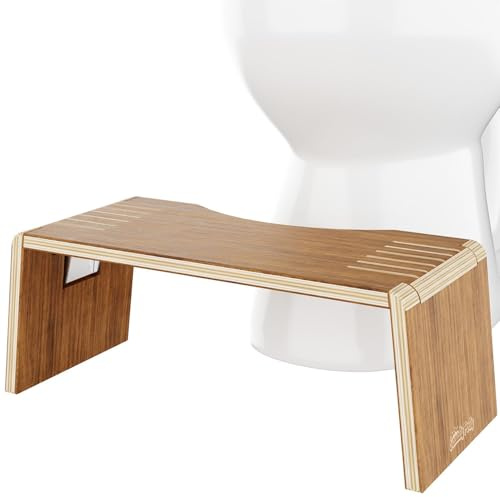 Squatty Potty Oslo Folding Bamboo Toilet Stool – 7 Inches, Collapsible Bathroom Stool for Kids and Adults – Brown, Portable and Space-Saving (Teak)