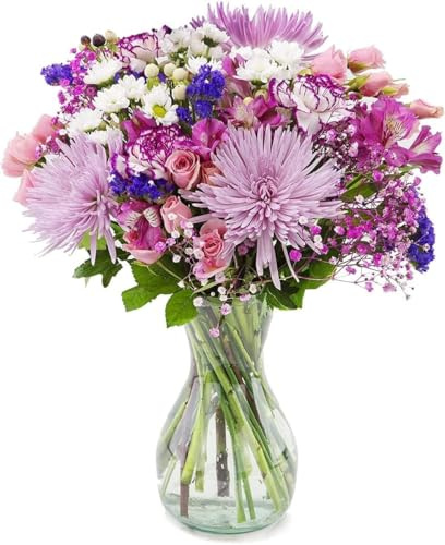 Lavender Bliss with Vase | Purple, White | Arabella Bouquets | Real Fresh Flowers for Delivery, Gift for Birthday, Congratulations, Sympathy, Thank You, Mother's Day
