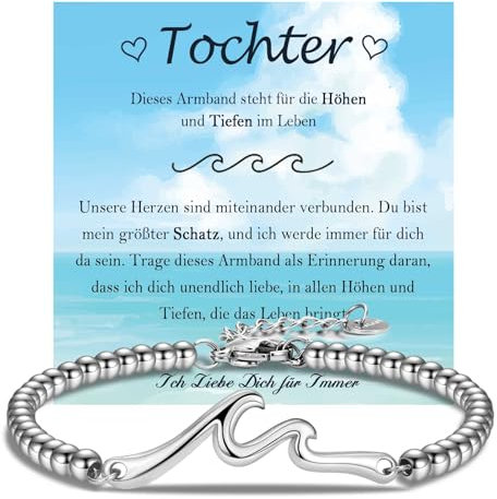 FAOMZQ Tochter Armband, Geschenk für Tochter, Wellen Armband An meine Tochter, Geschenke für unsere Tochter von Mama Papa Eltern zum Geburtstag Weihnachten Firmung Kommunion Abschluss