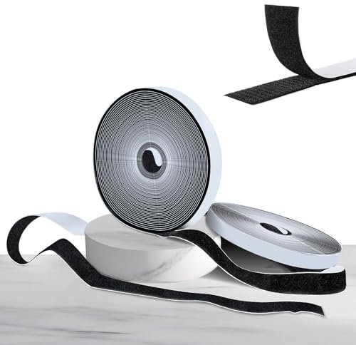 Hook and Loop Tape Self Adhesive, 10Mx20mm Double Sided Sticky Tape Strips Pads Heavy Duty, Nylon Tape Roll for Home, Office, Picture Hanging, Fabric, DIY Crafts Black