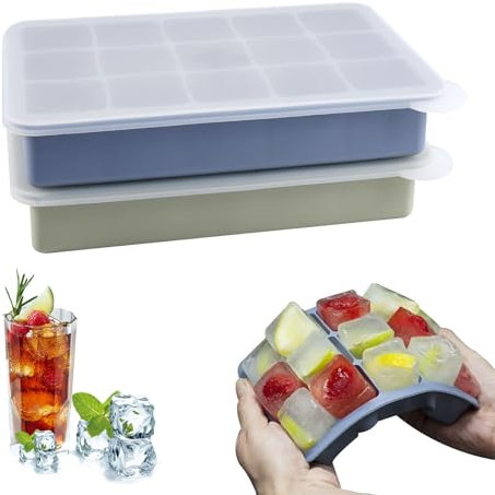 2 Piezas Cubitera Silicona con Tapa, Cubiteras para Hielo Silicona sin Bpa, Apilable Hielera, Apta para Lavavajillas, Cubitera Hielo Grande, Ice Cube Tray para Bebidas Frías, Whisky, Cócteles