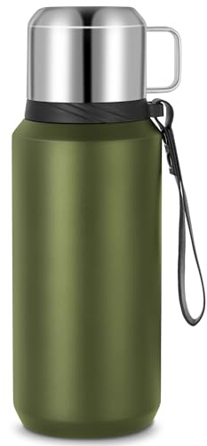 Edelstahl Thermosflasche mit Becher - 800ml Thermoskanne Doppelwandige Isolierkanne - Auslaufsicher und BPA-frei Thermos für Hält Getränke Heiß & Kalt - Grün