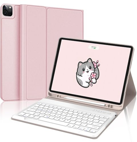 SENGBIRCH Hülle mit Tastatur für iPad Pro 12.9 (6./5./4./3. Gen) - Deutsches QWERTZ Tastatur Magnetische Kabelloser Bluetooth Abnehmbar für iPad Air 13 Zoll (M3 2025/M2 2024), Rosa